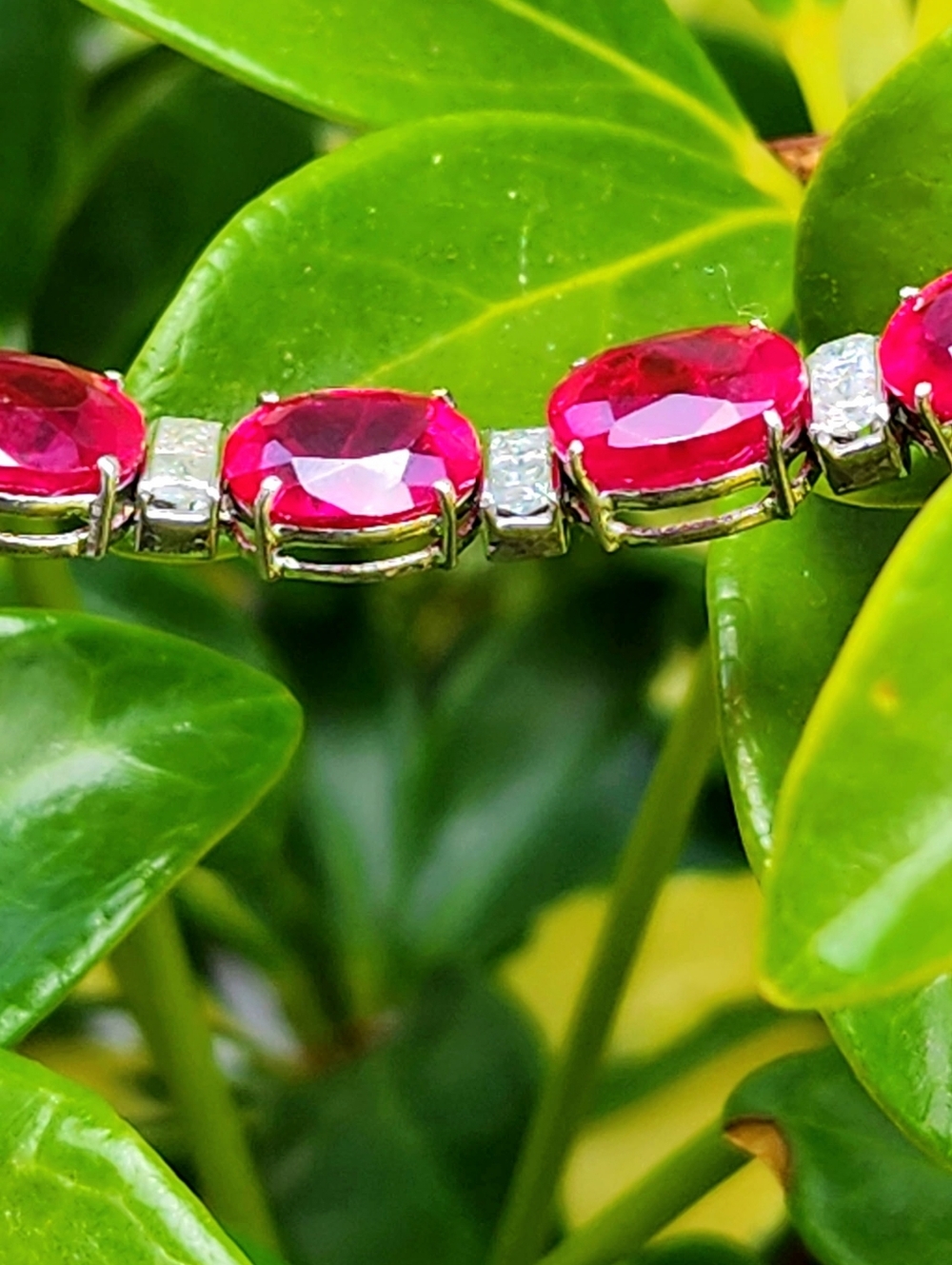 14k Gold & Natural Diamond Ruby Tennis Bracelet - Picture 5 of 8